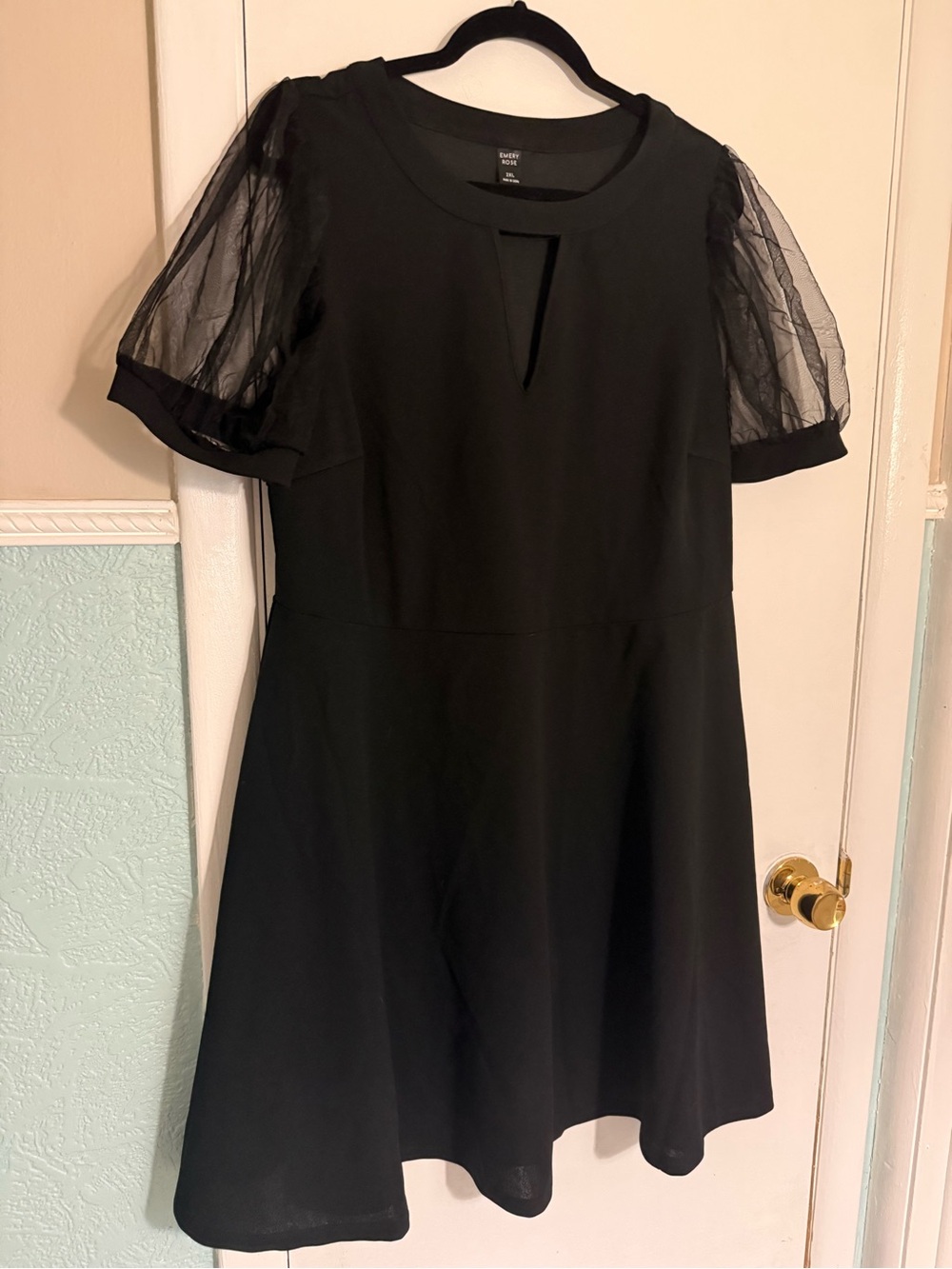 Emery Rose Black Puff Sleeve A-Line Dress